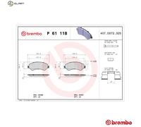Brake pads P 61 118 BREMBO for FIAT PEUGEOT CITROËN OPEL