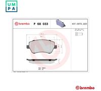BRAKE PAD SET DISC BRAKE P 68 033 FOR RENAULT CLIO/III/EURO K9K774/764 1.5L