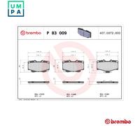 Brake pads P 83 009 BREMBO for TOYOTA VW