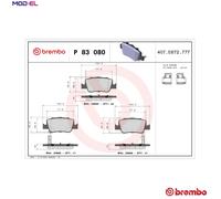 BRAKE PAD SET DISC BRAKE P 83 080 FOR TOYOTA COROLLA/ALTIS/iM/QUEST AURIS 1.3L