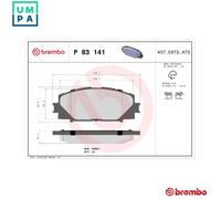 BREMBO Brake pad set TOYOTA,DAIHATSU P 83 141 SA35001,04465B1350,04465B1355 044650D110,044650D140,0446512640,0446552180,0446552200,0446552320