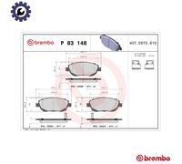 Brake pads P 83 148 BREMBO for TOYOTA AVENSIS Saloon AVENSIS Estate VERSO