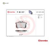 BRAKE PAD SET DISC BRAKE P 85 017 FOR SKODA RENAULT SCENIC/MPV ESPACE/III/Mk A4