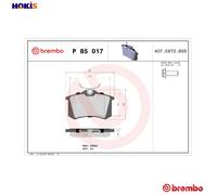Brake pads P 85 017 BREMBO for VW PEUGEOT SEAT RENAULT AUDI SKODA CITROËN