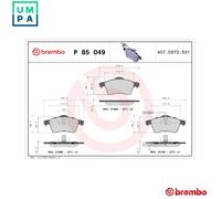 P85049 Front Brake Pad Set 4x Pads Integrated Wear Indicator Braking By Brembo