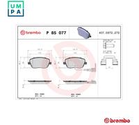 P85077 Front Brake Pad Set 4x Pads Integrated Wear Indicator Braking By Brembo
