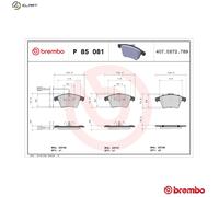 Brake pads P 85 081 BREMBO for VW TRANSPORTER / CARAVELLE Mk V Bus MULTIVAN Mk V
