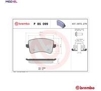 Brake pads P 85 099 BREMBO for AUDI Q5 A5 A5 Sportback A5 Convertible A4 B8