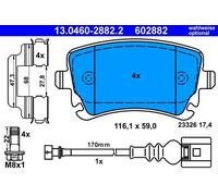 Brake pads 13.0460-2882.2 ATE for VW TRANSPORTER / CARAVELLE Mk V Bus