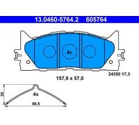 2x ✅Fits ATE 13.0460-5764.2 HAM PADS. FRONT GR.17,3 TOYOTA CAMRY 06- ⭐UK Seller⭐