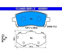 Brake pads 13.0460-5851.2 ATE for SUBARU IMPREZA Saloon FORESTER IMPREZA Coupe