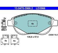 ATE Ceramic Brake pad set 13.0470-3966.2 not prepared for wear indicator, excl. wear warning contact with brake caliper screws with accessories