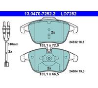ATE Ceramic Brake pad set 13.0470-7252.2 incl. wear warning contact CITROËN: C5 3, C5 III Estate, PEUGEOT: 407 SW, 407 Coupe, 407 Saloon