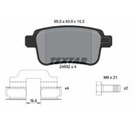 Textar Brake Pad Set 2469201 Rear Disc TRW System 95.5mm Full Set of 4 with Accessories Fits Renault