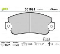 Brake pads Front Axle 301091 VALEO for FIAT ABARTH SEAT
