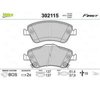 Brake pads Front Axle 302115 VALEO for TOYOTA AURIS COROLLA Saloon
