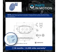 Brake Pads Set fits PEUGEOT TRAVELLER 2.0D Rear 2016 on Blue Print 1673597480