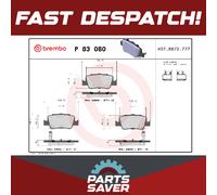 Brake Pads Set fits TOYOTA AURIS NRE150 1.33 Rear 09 to 12 1NR-FE Brembo Quality
