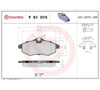 Brake Pads Set Front P61074 Brembo 1611457180 1617257080 425236 425258 425345