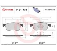 Brake Pads Set Front P61134 Brembo 1613260780 1675991780 1680791780 1678168280