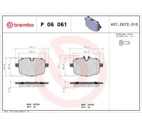 Brake Pads Set Rear P06061 Brembo 34208093728 34212284389 3421228438901 24704