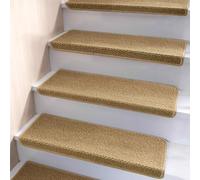 Brakki Bullnose Indoor Carpet Stair Treads, Non-Slip Soft Stair Rugs with Edging, Washable Beige, 29.5"x9.5"x1.5", 14pcs