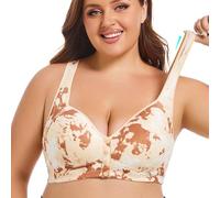 Bralettes for Women Plus Size Push Up Bra, Womens Underwired Gathered Bra, Full Coverage Women's Large Size Non Steel Ring Senior Tank Top Wide Straps Mesh Sports (Light Yellow, 48F)