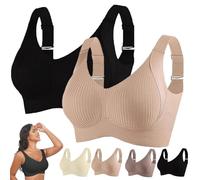 Bralettes for Women UK Sports Ribbed Plus Size 2 Pc Push Up Wireless Underwear Adjustable Large Minimiser Non Wired Add Padded Seamless Soft Breathable Bust Minimizer Sleep Sport Bra