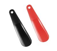 Bralucy Shoe Horn 2pcs with Hanging Holes Plastic Small Travel Shoehorn for men, women and seniors (red, black)
