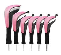 BRAMASOLE Golf Club Head Covers for Woods Driver Fairway Hybrids Value 6 Pack, Long Neck for Serious Protection with Interchangeable Tags 3 4 5 7 X, Headcovers for Men Women in Black & Pink (Pink)