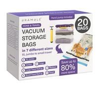 Bramble - 20 Pack Vacuum Storage Bags for Clothes - Extra Large Vacuum Bags for Duvets - Travel Space Saver Pack - Includes 6 Different Durable Sizes & Hand Pump Airtight Valve