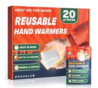 BRAMBLE 40 Hand Warmers (20 Pairs, 8 Hours Heat Over 10 Days) - Reusable Pocket Warmer Pads for Golf, Hiking, Sport
