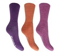Bramble Ladies - All Terrain Cotton Rich Socks with anti-bacterial odour control | 3 Pairs | U.K. Size 4-7 | Purple/Pink/Orange ladies walking boot socks, cotton rich, outdoor comfort hiking, outdo