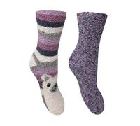 Bramble Ladies - Animal - Fluffy Cosy Socks| 2 Pair | U.K. Size 4-7 | fluffy, non-slip, lounge, slipper sock (UK, Numeric, 4, 7, Regular, Regular, Lilac Polar Bear)