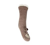 Bramble Ladies Bear Cosy Lounge Slipper Sock | 1 Pair | U.K. Size 4-7 | Cute Brown fluffy socks, non-slip socks, lounge socks, slipper sock, loungewear, cosy sock, comfort warm sock