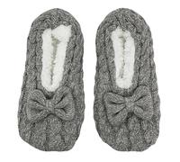 Bramble Ladies Cable Knit Bow ballerina slipper Sock 3-5 (S-M)