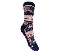 Bramble Ladies - Fairisle Thermasock | 1 Pair | U.K. Size 4-7 | fluffy socks, navy/pink ladies outdoor comfort, lounge, hiking socks
