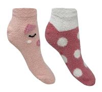 Bramble Ladies Fluffy Cosy Cropped Lounge Socks | 2 Pairs | U.K. Size 4-7 | Animal fluffy socks, non-slip socks, lounge socks (UK, Numeric, 4, 7, Regular, Regular, Pink Pig)