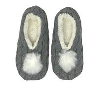 Bramble Ladies Grey Ballerina Slipper Socks | Grey Soft Knit Fleece Lining - Cosy Warm Comfort Lounge Slippers | Non-Slip - Added Cushioning | UK Size S-M