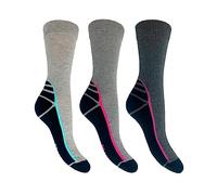 Bramble Ladies Hiker Boot Socks With Bamboo | Soft Grip Outdoor Comfort | Stay Dry Ventilation & Cushioning | 3 Pairs | Grey/Black/Charcoal | UK Size 4-7