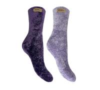 Bramble Ladies Luxuriously Soft Bed Socks | 2 Pairs | U.K. Size 4-7 | Purple mix cosy, non-slip lounge slipper sock, loungewear, cosy sock, comfort warm sock