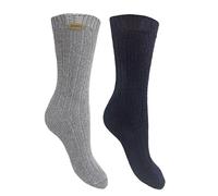 Bramble Ladies Supersoft Textured Bed Socks | 2 Pair | U.K. Size 4-7 | grey, navy cosy, non-slip, lounge,slipper sock, loungewear, comfort warm sock