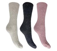 Bramble Ladies - Wool Blend - Luxury Walking Boot Socks, Ladies wool sock | 3 Pairs | U.K. Size 4-7 | Pink, Oat, Charcoal, Ladies outdoor comfort, running, hiking, outdoor activities warm sock