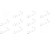 BrambleCo 10 PCS Clear Nose Studs - L-Shaped Nose Piercing Rings - 20G 0.8mm Acrylic Invisible Nose Jewelry - Flat Top Bone Stud Retainers - Flexible Nose Retainers for School & Daily Wear