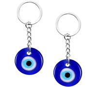 BrambleCo 2 Pcs Evil Eye Keyring - evil eye charm - evil eye beads For Handbag Pendant Ornament Keyring Jewelry Accessories (Blue)