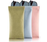 BrambleCo 3 PCS Leather Glasses Case - Soft Squeeze-Top Eyeglass Pouch - Waterproof Sunglasses Case for Women, Men & Kids - Ideal for Travel, Office & Daily Use