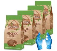 Brambles Crunchy Hedgehog Food - Also Suitable for Badgers and Foxes - Nutritious Food with Kasabona Blue Vinyl Gloves (Crunchy 900g x 4)