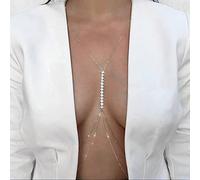 Bramian Crystal Body Chain Silver Bra Sexy Rhinestone Bikini Body Jewelry Chains for Women and Girls
