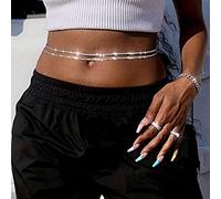 Bramian Crystal Waist Chain Silver Belly Rhinestones Body Chains Beach Waist Jewelry Accessories for Women and Girls