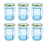 Bramley & Sage 190ml 8oz Hexagonal Jam Jar with Gold Twist-Off Lid (Set of 6)